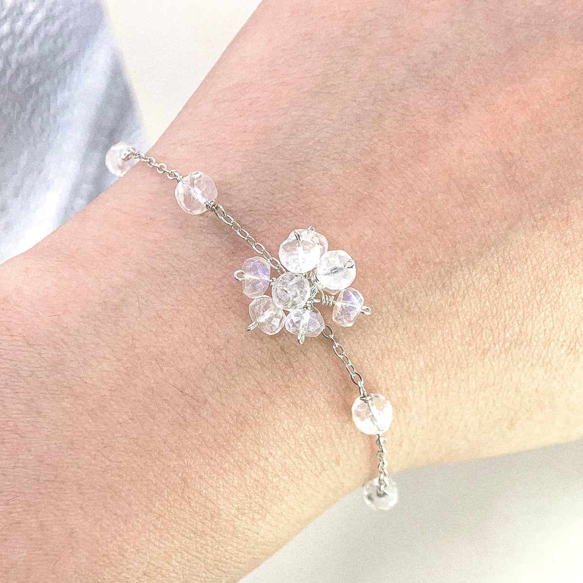 Moonstone Bloom Silver Bracelet
