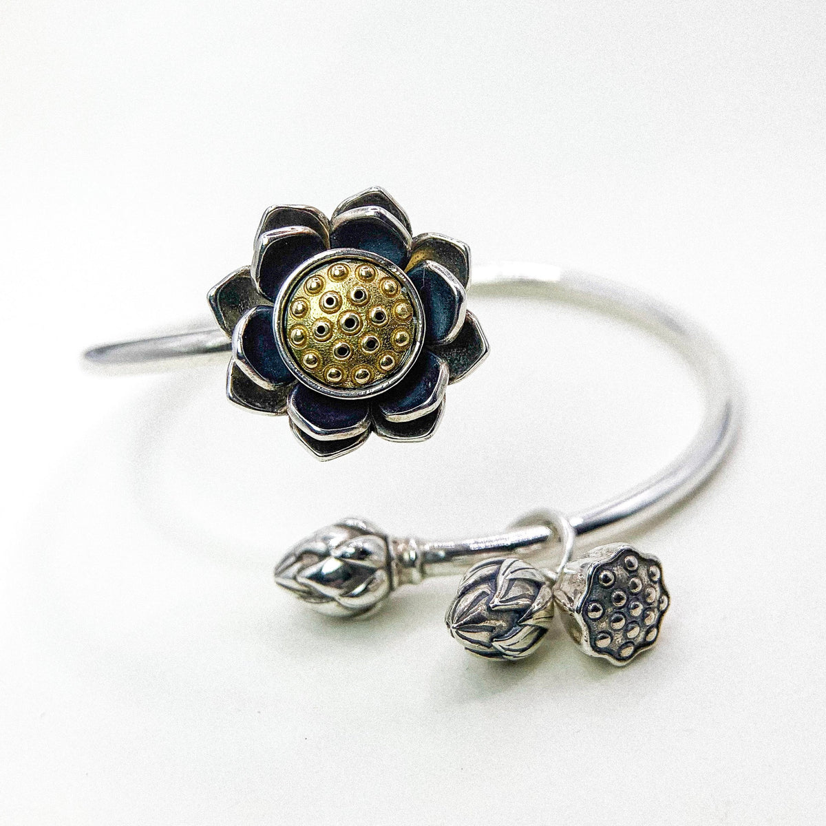 Lotus Flower Silver Bangle